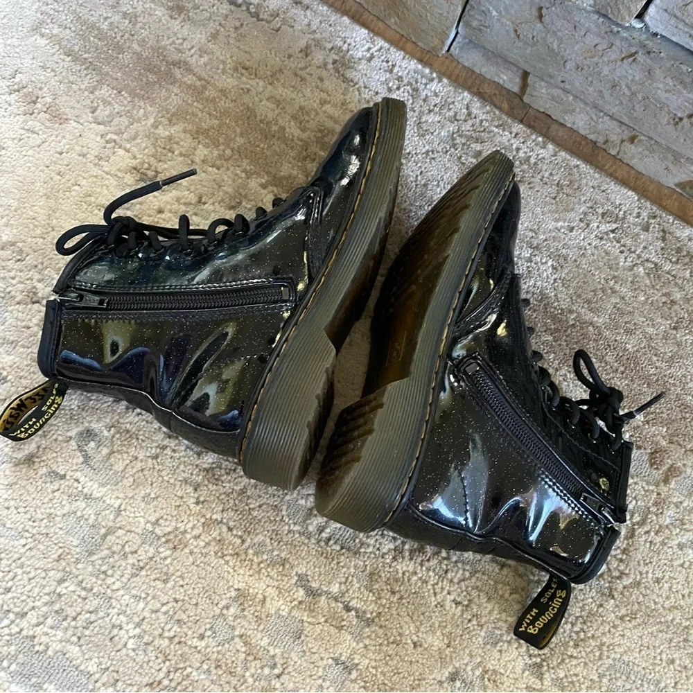 Dr. Martens 1460 Luana Glitter Boots Lace Up Combat Ankle Black Patent Leather:2